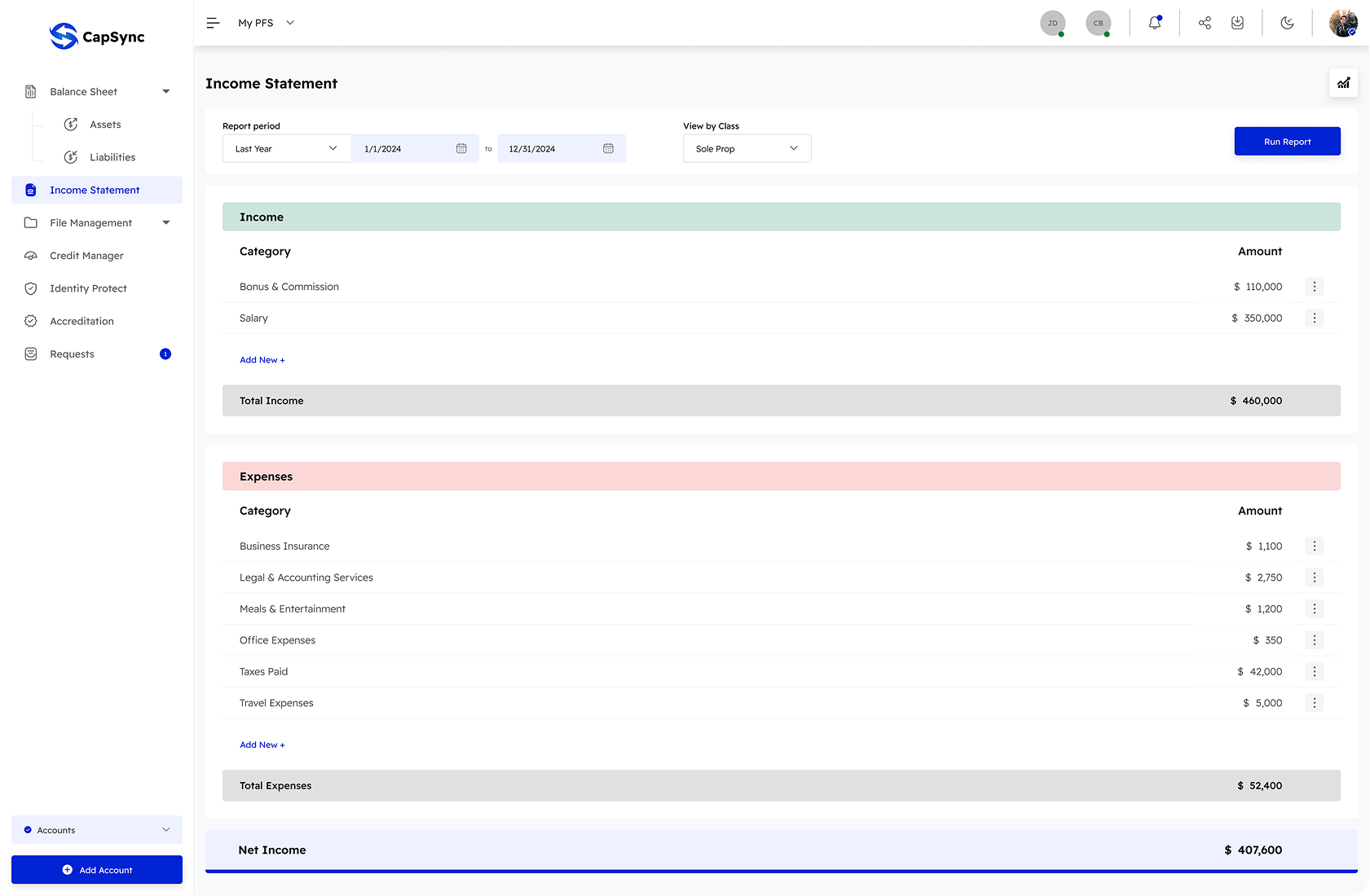 CapSync LLC, Income Statement Generator image